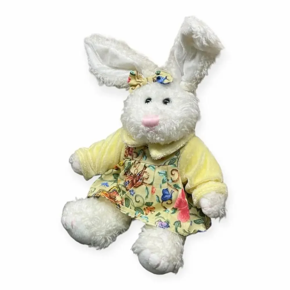 Vtg Chrisha Playful Bunny Rabbit Plush 1997 Yellow Floral Dress Stuffed Animal